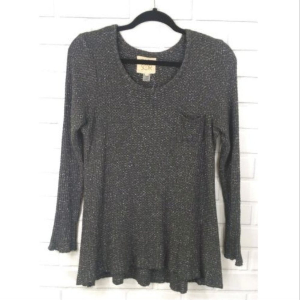 Chaser Metallic Shimmer Knit Pocket Front T Chasor